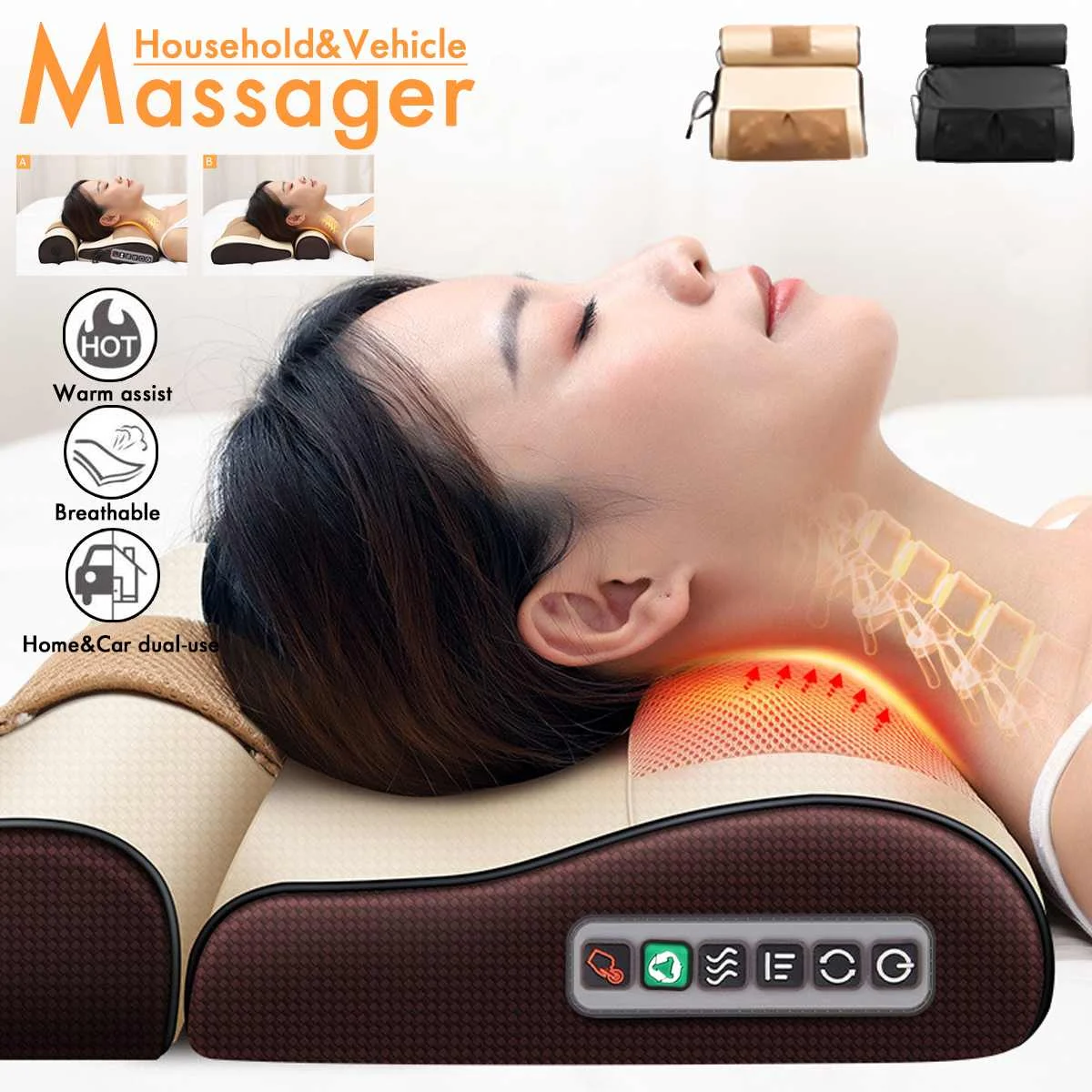 Infrared Heating Neck Shoulder Back Body Electric Massage Pillow Shiatsu Massager Device Cervical Healthy Massageador Relaxation