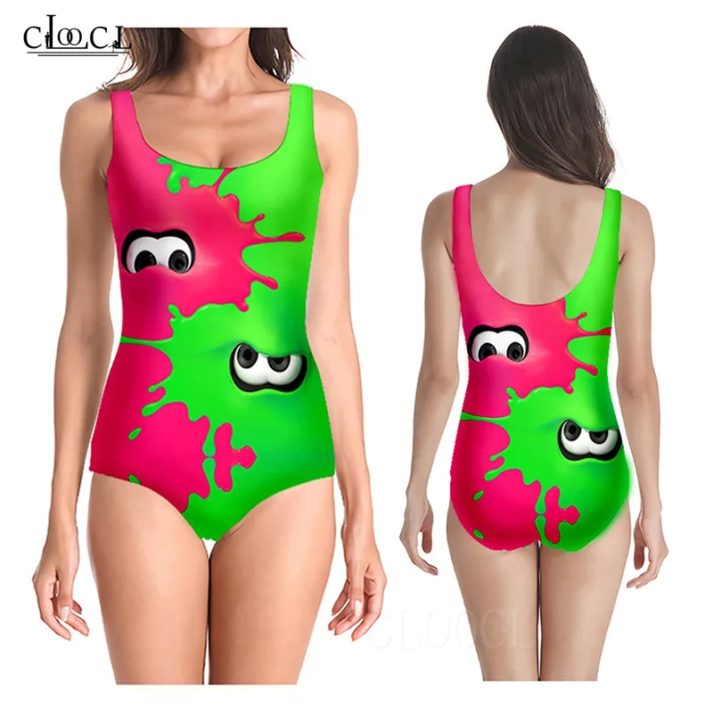 Swimsuit Beach Women Slim One Piece Swimsuit Ladies Game Green and Red Octopus Sleeveless 3D Printed Sexy Swimwear Bathing Suits (1)