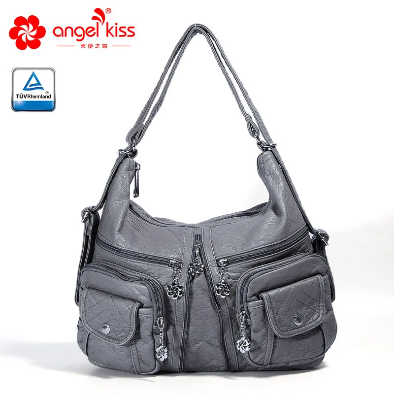 Angelkiss/женская сумка из искусственной кожи в европейском и американском стиле, однотонные женские сумки различных цветов, сумка на одно плечо, Диагональная Сумка-седло - Цвет: Gray