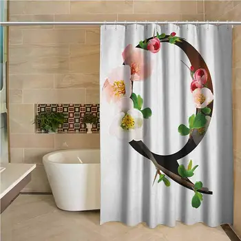 

Letter Q Waterproof and colorful shower curtain Q Letter Surrounded with Pinkish Quince Flowers and Buds Abstract Spring