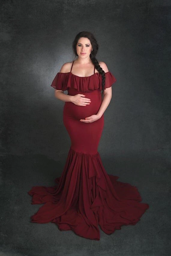Платье русалки для беременных, для фотосессии, для беременных женщин, платье для беременных, реквизит для фотосессии, сексуальное платье макси для беременных - Цвет: Wine red