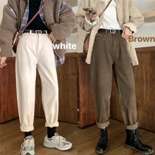 EAD осенние и зимние новые женские джинсы в Корейском стиле Свободные повседневные штаны-шаровары с высокой талией брюки больших размеров