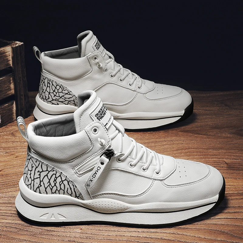 Men's Genuine Leather Sneakers Luxury Brand Fashion Hightop Shoes