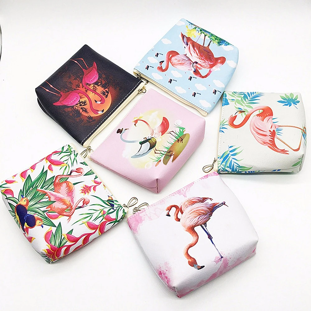 

Creative Cartoon Sweet Flamingo PU Leather Coin Purses Zipper Pouch Small Wallet Coin Bag Lady Key Card Holder Bag Party Gift