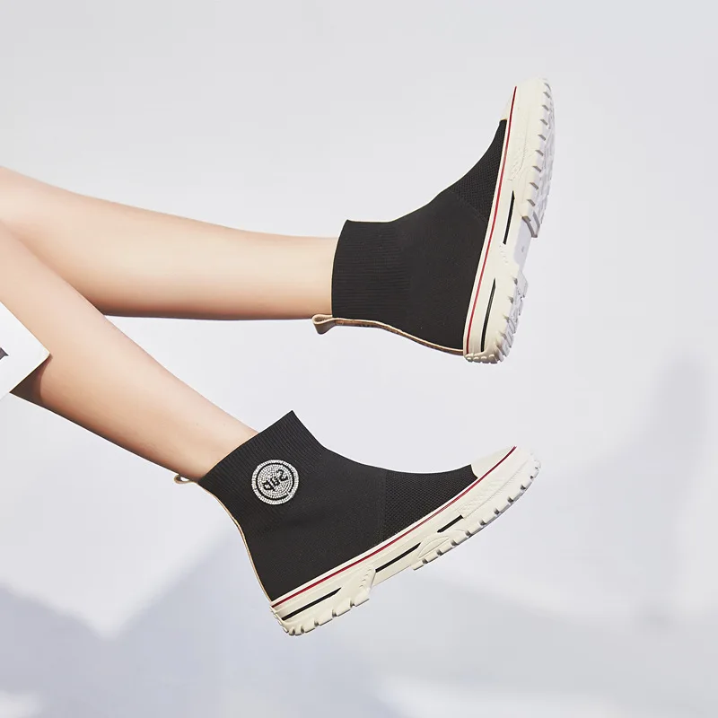 

Elasticity wa zi xie Women's 2019 Summer Online Celebrity INS Super Fire Breathable Fly Woven Dad Hight-top Casual Sports Shoes