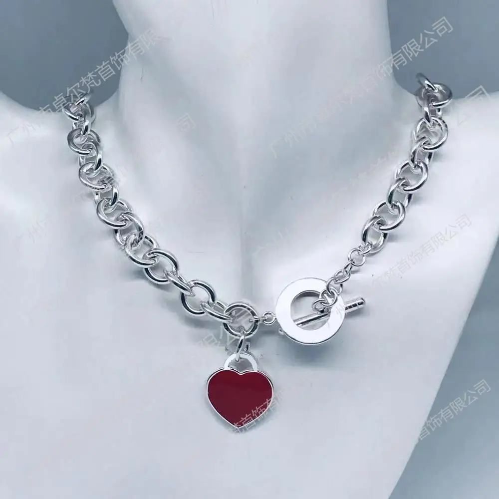 

Tif 925 necklace, classic large red glue-drop craft, circle chain, unique buckle, glamour ladies jewelry, holiday gift