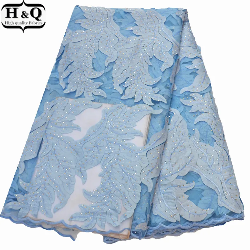 

Light Sky Blue French Tulle Lace Fabric 5 Yards/Pieces African Net Lace With Stones Embroidered Lace Mesh Stones Dress For Party
