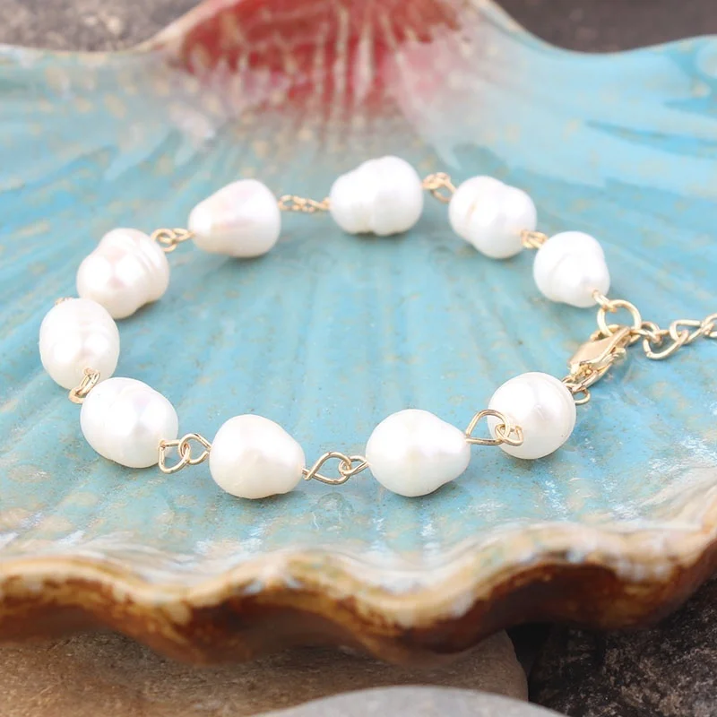 Pearls Link Chain Bracelet seed Pearl Bracelet Sterling Silver small white real pearl Bracelet simple rice pearl bracelet - Image 5