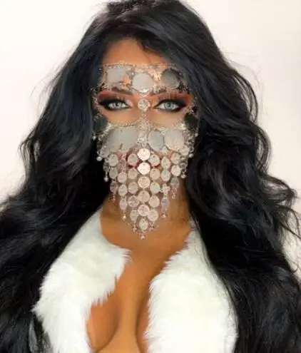 Luxury Bridal Masks for Weddings Indian Dance Metal Face Mask Stage Nightclub Mask Headpiece