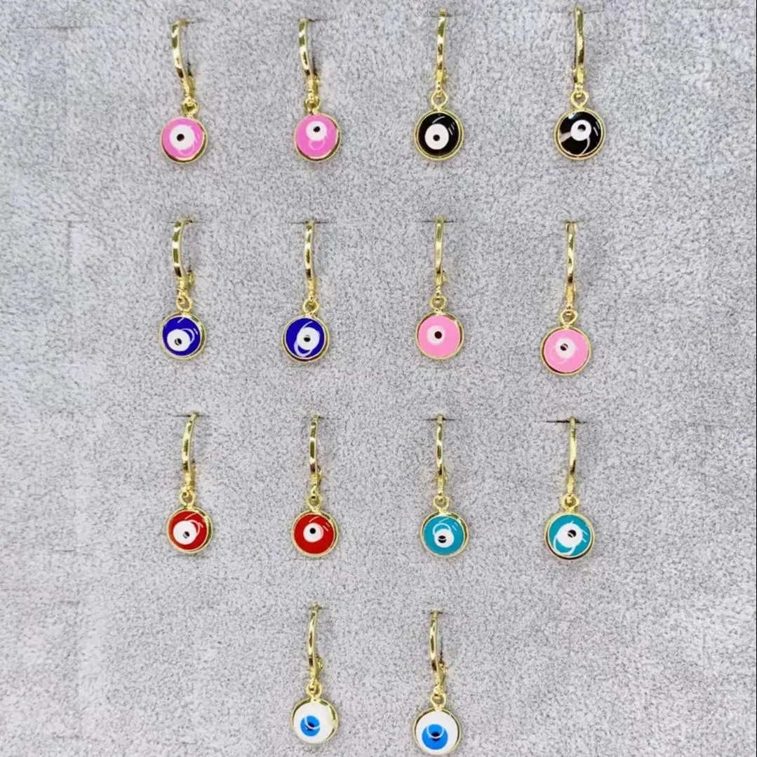 

10 Pairs, Small Copper Gold Earrings Set For Women Enamel Eye Drop Earring Mini Eye Shape Earrings