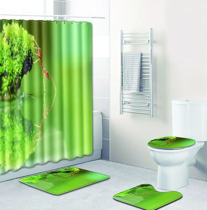 Zeegle 3D коврик для ванной комплект водонепроницаемый занавес мягкий фланелевый коврик для туалета Впитывающий Коврик для ванной комнаты коврик для ног 4 шт. Набор ковриков для ванной