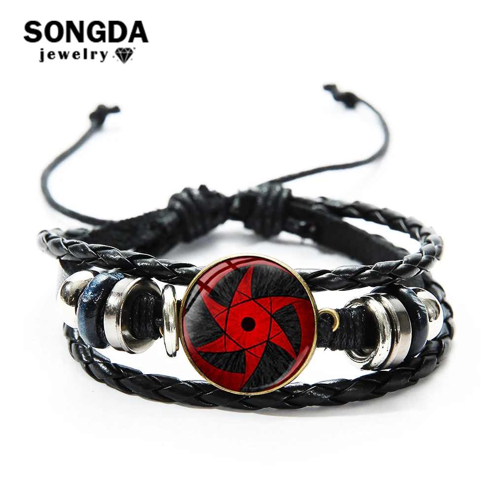 SONGDA Uchiha Clan Sharingan стеклянный куполообразный Шарм Браслет Аниме Наруто плетеный