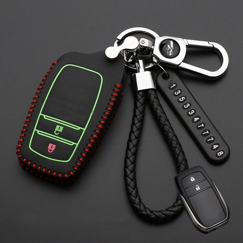 Leather-Car-Smart-Key-Cover-Case-For-Toyota-Camry-Coralla-Crown-RAV4-Highlander-2015-2-Button (2)