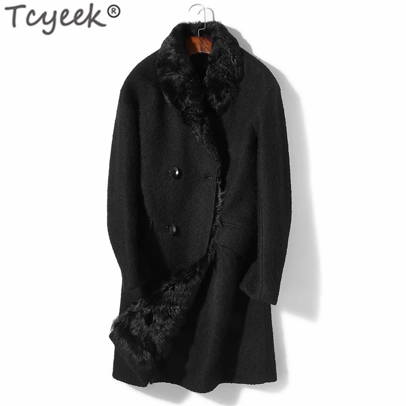 Tcyeek пальто с натуральным мехом, зимняя мужская одежда, корейские длинные куртки с подкладкой из шерсти, Мужская Уличная мода, меховое пальто 8370B