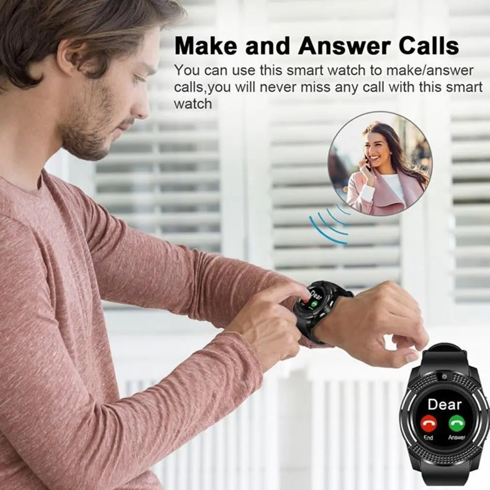 Водонепроницаемые Смарт-часы для мужчин с камерой Bluetooth Smartwatch Шагомер монитор сердечного ритма sim-карты наручные часы