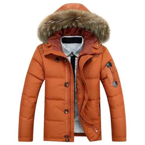 Зимняя мужская пуховая куртка с воротником и капюшоном, толстая парка, пуховое пальто, мужская зимняя куртка размера плюс, Зимняя парка, пальто - Цвет: Orange