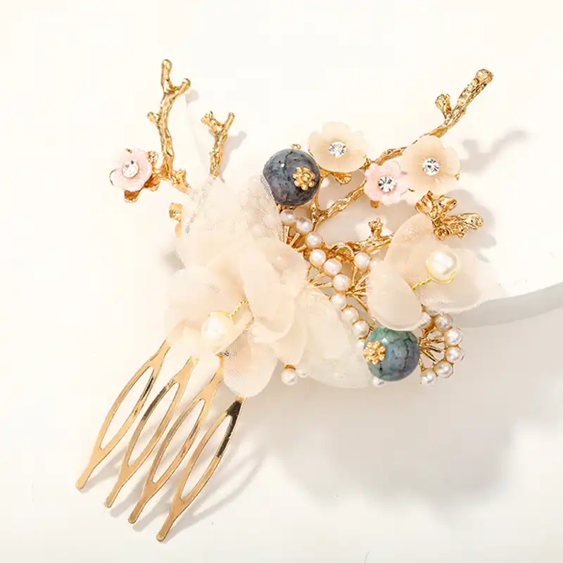 Hanfu Hairpins Hair Comb Earrings Kit Chinese Long Tassel Stick Headpiece Women Accessories Flower Crystal Pearl Pins Handmade Jewelry New