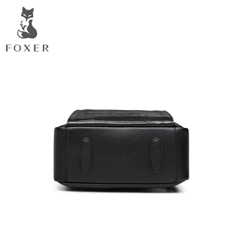 FOXER роскошный высококачественный модный рюкзак женский Новая мода дикая кожаная дорожная сумка с крокодиловым узором большая емкость сзади