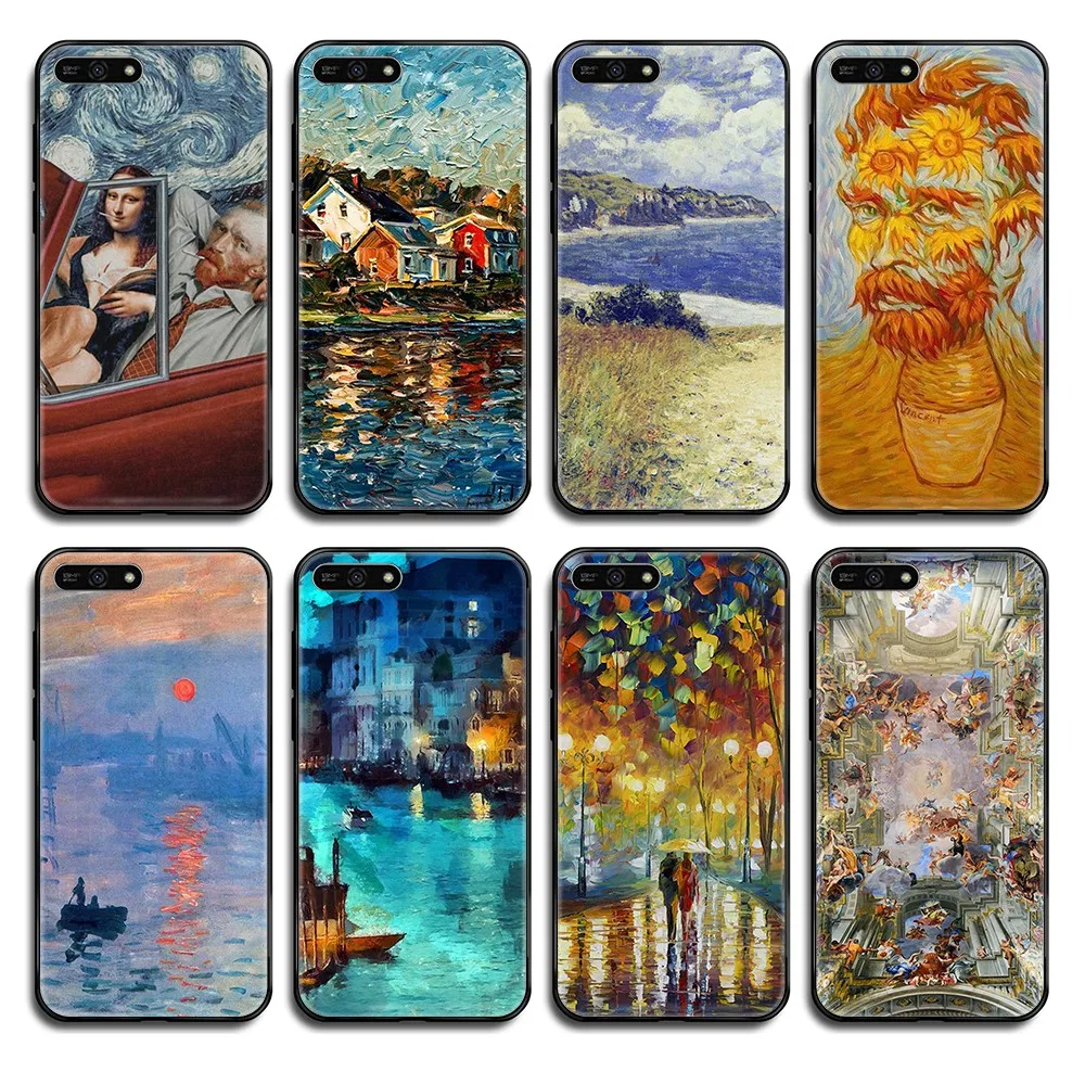 Чехол для телефона Van Gogh с художественным рисунком черный корпус Huawei Honor Mate 5 6 7 8 9 10
