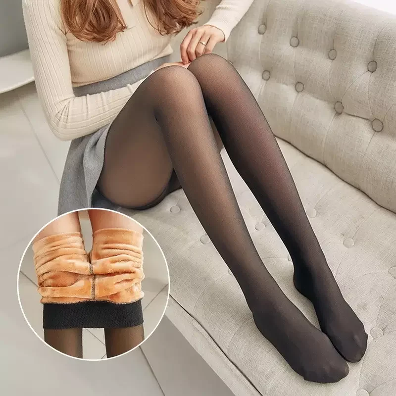 MISSMOLY Women's Fleece Lined Tights Fake Translucent Thermal Leggings  Winter Stocking Sheer Warm Pantyhose Footless Tights - AliExpress