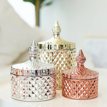 

Diamond Glass Jars with Cover Nordic Golden Silver Kitchen Spices Candy Storage Box Jewelry Decoration Glass Container WY817