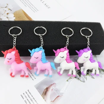 

PVC new cartoon unicorn key ring pendant pony styling bag car key jewelry accessories