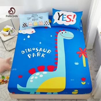 

Parkshin 1PCS Cartoon Dinosaur Fitted Sheet On Elastic Band Rubber Bed Linen 100% Cotton Bed Corner Adult Child Size Decoration