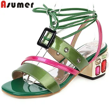 

ASUMER 2020 newest women sandals European style mixed color buckle cross tied summer casual shoes woman high heel sandals