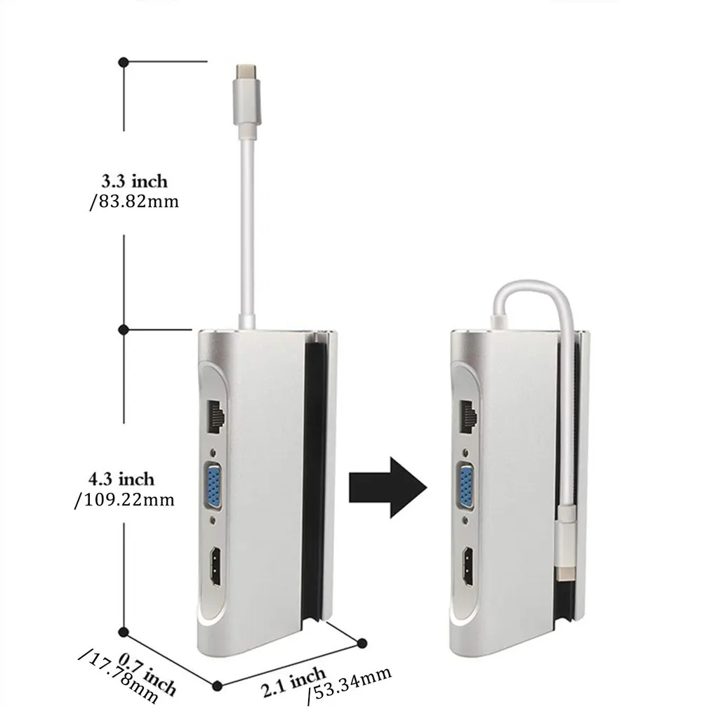 Тип-c для Lan HDMI USB3.0 VGA концентратор адаптер RJ45 тип-c Зарядка для MacBook для samsung для huawei