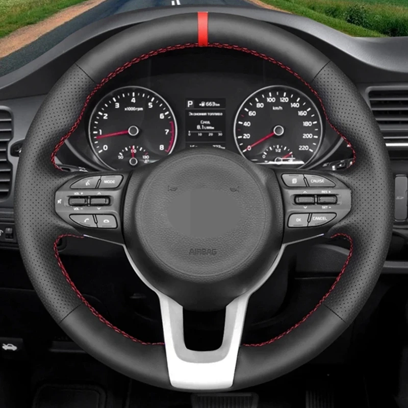 Antislip Black Artificial Leather Handstitched Car Steering Wheel Cover For Kia Rio Rio5 K2