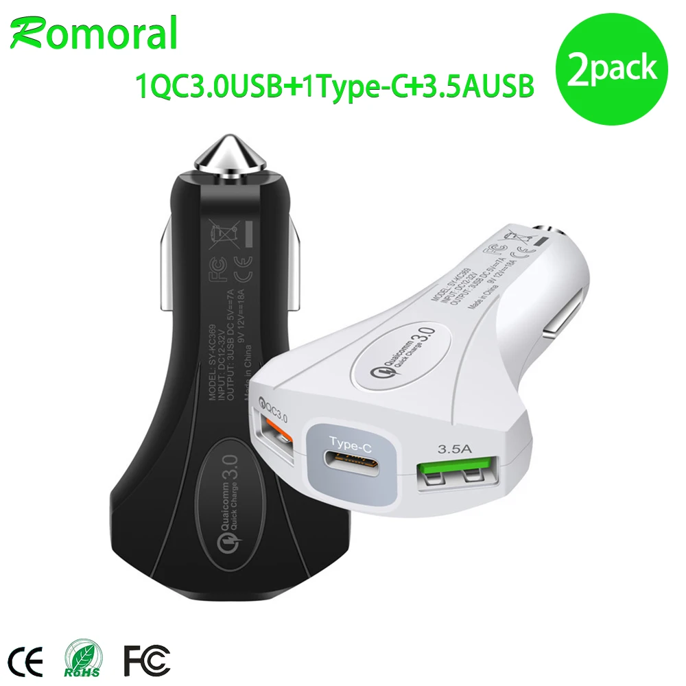 

Car Charger Quick Charge 3.0 Auto Fast Charger Adapter 3 USB-C Portable Car Charger for Xiaomi Samsung iPhone