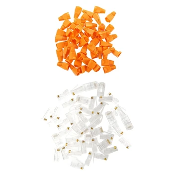 

50 Pcs RJ45 Connector Modular Network Plug End Cap Boot Guard Orange & 50 x RJ45 Modular Connector