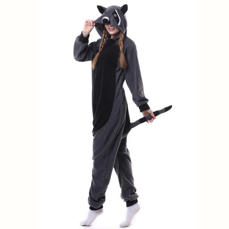 Пижама Кигуруми для взрослых животных енот Серый Енот косплей костюмы