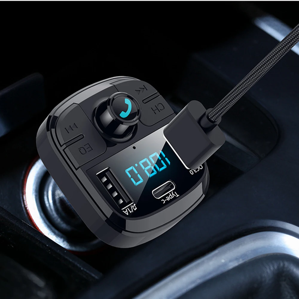 Автомобильный Bluetooth 5,0 fm-передатчик Бас mp3-плеер fm-радио адаптер зарядное устройство USB зарядное устройство адаптер питания плеер