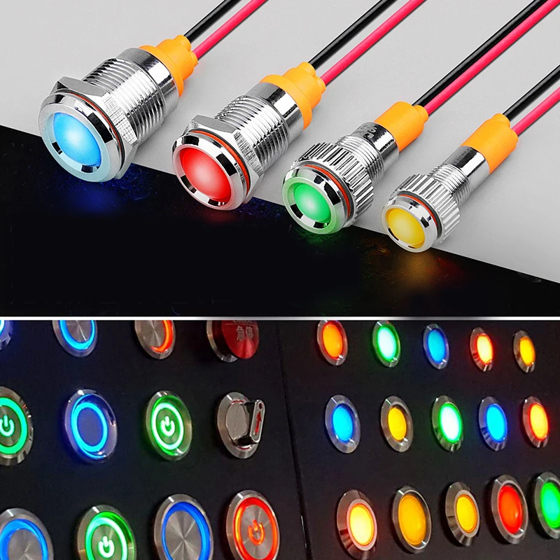 6mm 8mm 10mm 12mm 14mm  Metal LED Warning indicator light Waterproof IP67 Signal Lamp Pilot Wires switch 3V 5V 12V 220V Red Blue