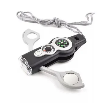 

7 In 1 Outdoor Multifunctional Emergency Survival Whistle Compass Thermometer Magnifier Reflective Signal Mirror Versatile