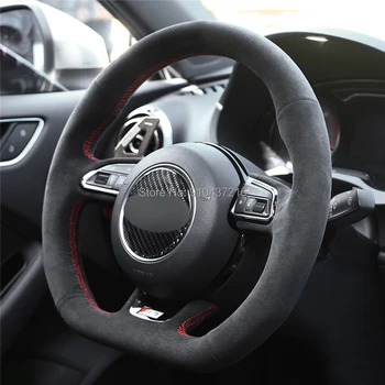 

For Audi S1 8X S3 8V S4 B8 S5 8T S6 C7 S7 G8 RS Q3 8U SQ5 8R Black Perforated Suede Leather Hand sewing Steering Wheel Cover