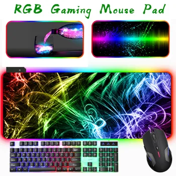 

Non Slip Large Color Gradient USB Port RGB Gaming Mouse Pad Desktop High Performance Led Gamer 14 Light Modes Home Rubber Base