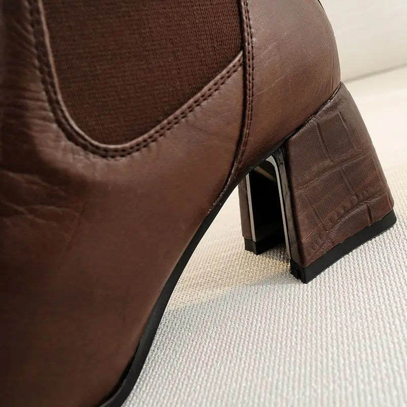 ALLBITEFO hot sale genuine leather women boots Pure color comfortable ankle boots Autumn Winter simple style fashion boots