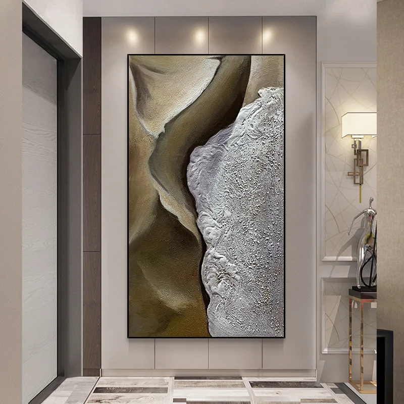 

Hand-painted Oil Painting Wall Art Tidal Sea Spray Modern Abstract Decorative Painting Black White Hanging Painting Home Decor