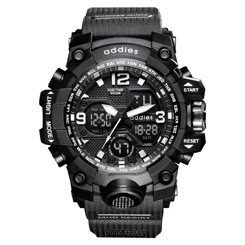ADDIES White Sports Watches Mens Military Watch Waterproof Sport Wristwatch Dual Display Quartz Watch Mens Relogio Masculino 