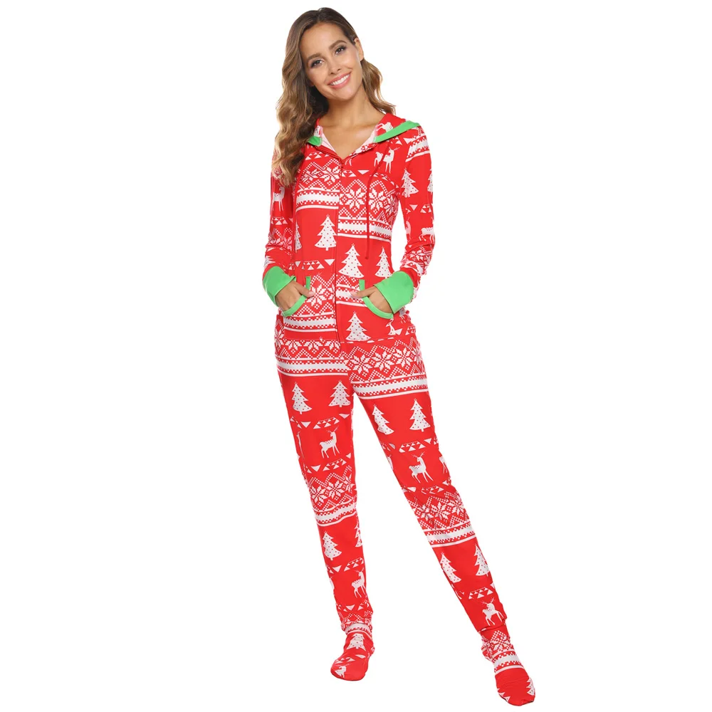 Zexxxy новогодняя пижама новогодняя снежинка шаблон 2 шт Xmas взрослые мужчины и женщины теплая пижама с капюшоном новогодняя пижама PJS набор - Цвет: Red