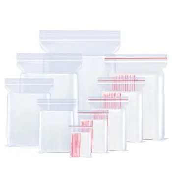 

100Pcs Clear Plastic Zipper Bag Recyclable Zip Lock Valve Packaging Bags Dry Cargo Cereals Package Bags Self Seal Storage Bag