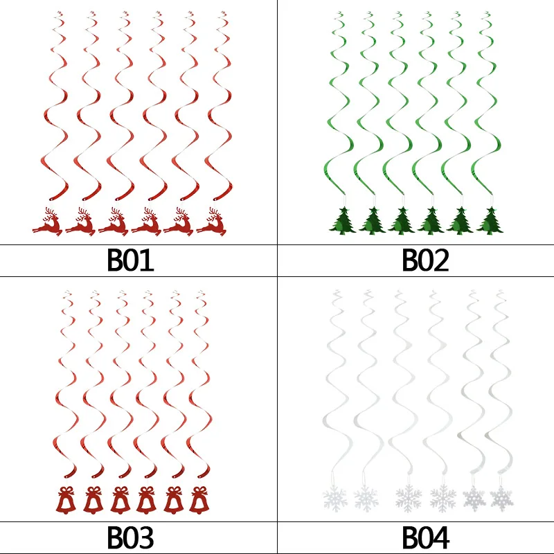 6 шт. Олень Снежинка дерево форма ПВХ спиральная гирлянда спираль подвески для рождественской вечеринки украшения дома комнаты потолок подвесной Декор