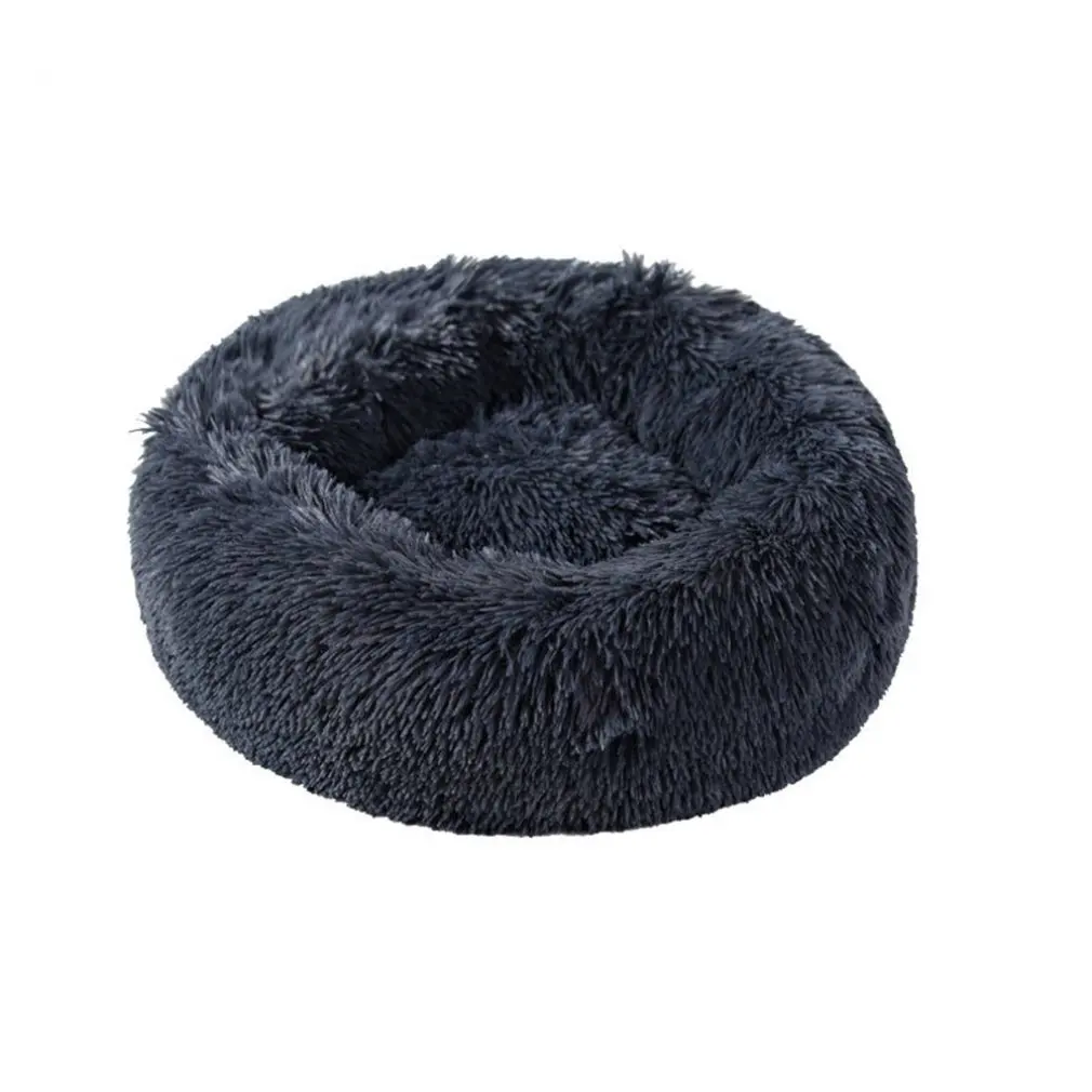 Black Круглые плюшевые кровати для кошек мягкая кровать для кошек кровать для собак кровать для кошек гнездо для домашних животных зимняя теплая спальная кровать коврик для щенка - Цвет: Black