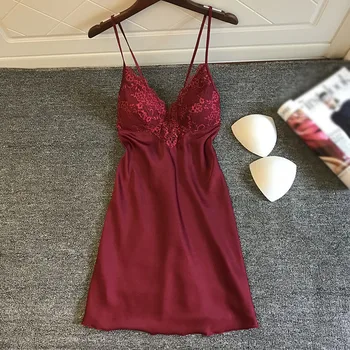 

Women Nightgowns Sleepshirt Silk Sleepwear Night Dress Ladie Satin Sexy Lingerie Nightshirts Sleep Lounge Off season Discount