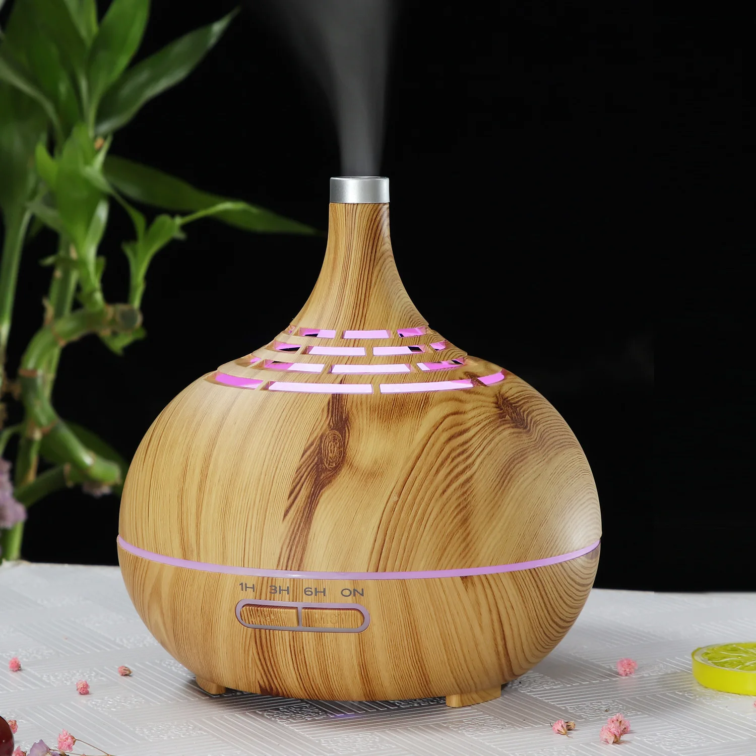 

Creative New Style Hollow out Aroma Diffuser 400 Ml Humidifier Aromatherapy Humidifier WiFi Remote Control Wood Grain Fragrance