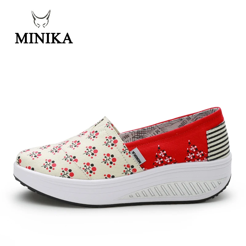 Minika/Женская парусиновая обувь; дышащая обувь для танцев; женская разноцветная прогулочная обувь на танкетке; обувь для похудения