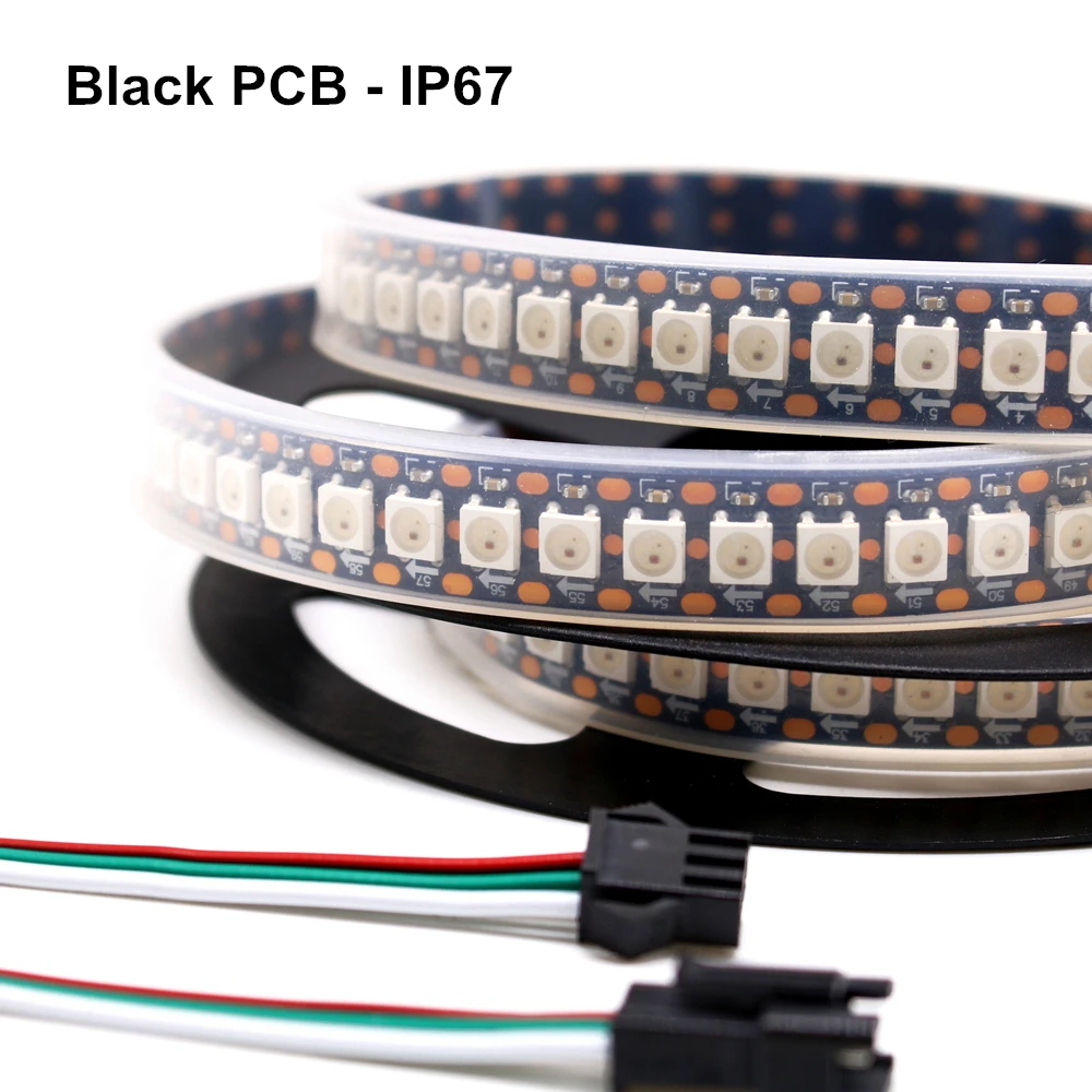 Светодиодная лента водонепроницаемая IP30/65/67 WS2812B 5050 RGB 144/60/30 светодиодов/M