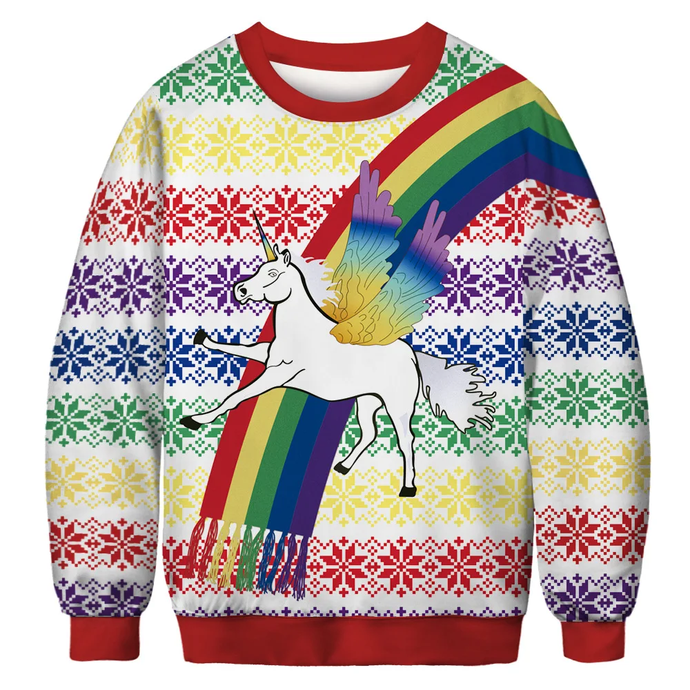 Уродливый Рождественский свитер, Рождественская Осенняя зимняя одежда для женщин и мужчин, единорог, снежинка, 3d-принт, Свитера для праздников и вечеринок, джемперы, топы - Цвет: BFT063